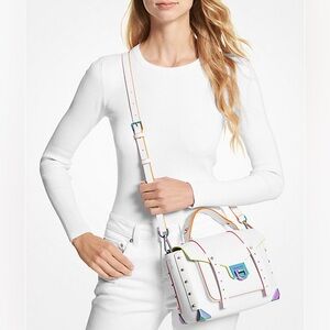 NWT- Michael Kors Manhattan Medium Contrast-Trim Leather Satchel
